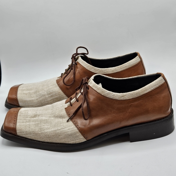 Marco Vicci taupe linen and brown leather shoes size 12 - Picture 9 of 13